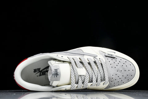 Travis Scott AJ1 Low x Stussy 'Grey White Red' (Custom)