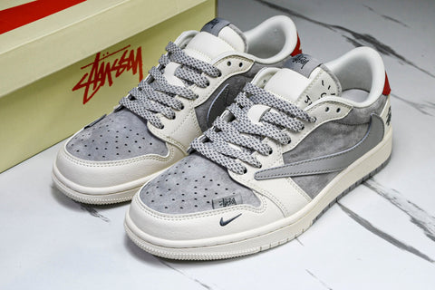 Travis Scott AJ1 Low x Stussy 'Grey White Red' (Custom)