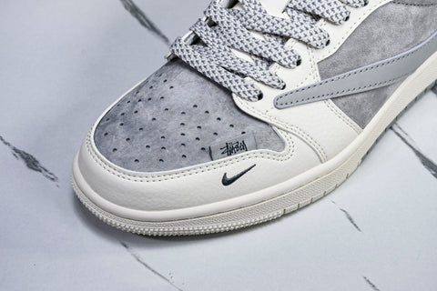 Travis Scott AJ1 Low x Stussy 'Grey White Red' (Custom)