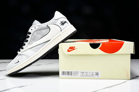Travis Scott AJ1 Low x Stussy 'Silver Grey' (Custom)
