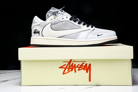 Travis Scott AJ1 Low x Stussy 'Silver Grey' (Custom)