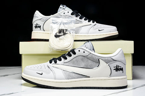 Travis Scott AJ1 Low x Stussy 'Silver Grey' (Custom)