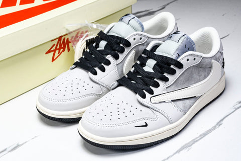 Travis Scott AJ1 Low x Stussy 'Silver Grey' (Custom)