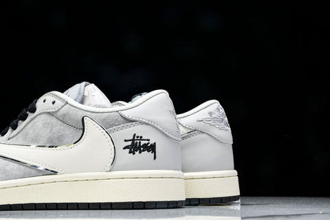 Travis Scott AJ1 Low x Stussy 'Silver Grey' (Custom)