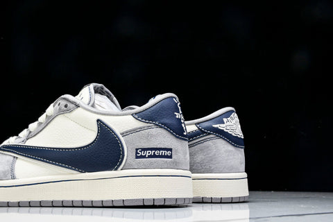 Travis Scott AJ1 Low x Supreme 'Grey Navy' (Custom)