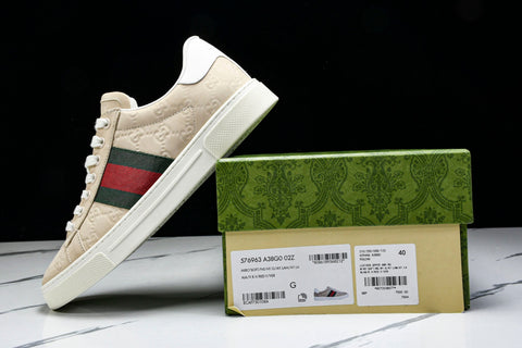 Guссi Ace Web 'Embossed Beige Monogram'