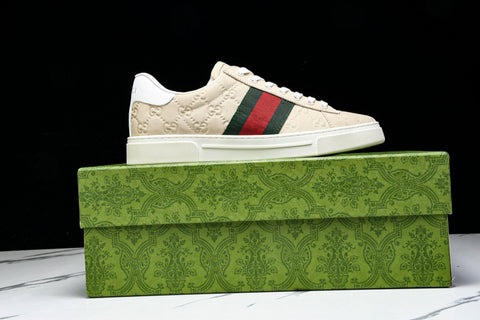 Guссi Ace Web 'Embossed Beige Monogram'