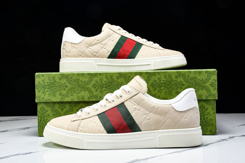 Guссi Ace Web 'Embossed Beige Monogram'