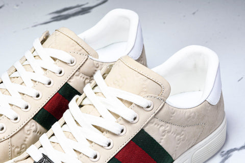 Guссi Ace Web 'Embossed Beige Monogram'