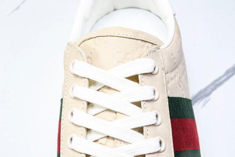 Guссi Ace Web 'Embossed Beige Monogram'