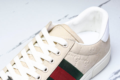 Guссi Ace Web 'Embossed Beige Monogram'