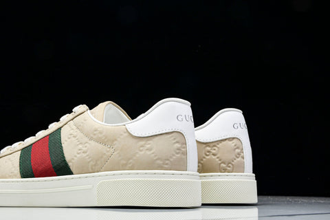 Guссi Ace Web 'Embossed Beige Monogram'