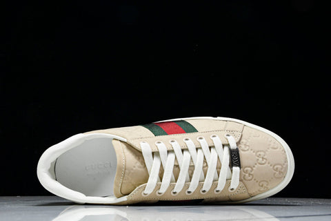 Guссi Ace Web 'Embossed Beige Monogram'