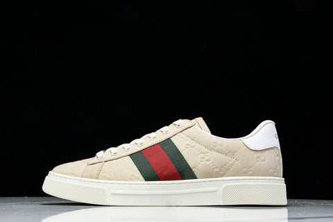 Guссi Ace Web 'Embossed Beige Monogram'