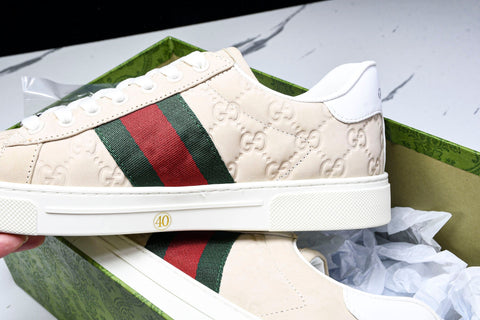 Guссi Ace Web 'Embossed Beige Monogram'