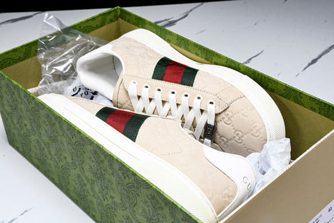 Guссi Ace Web 'Embossed Beige Monogram'