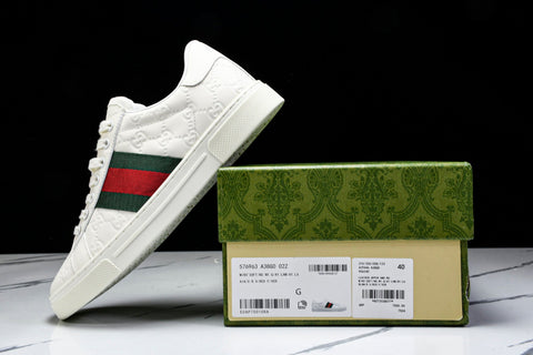 Guссi Ace Web 'Embossed White Monogram'