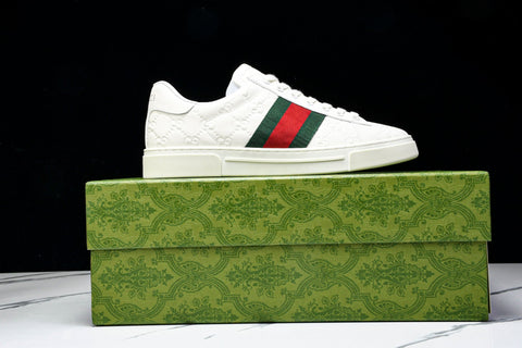 Guссi Ace Web 'Embossed White Monogram'