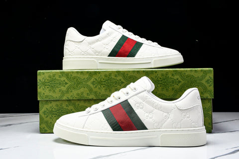 Guссi Ace Web 'Embossed White Monogram'