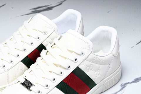 Guссi Ace Web 'Embossed White Monogram'