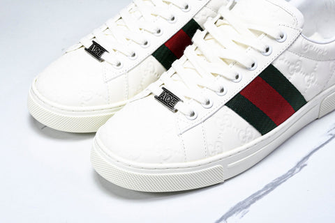 Guссi Ace Web 'Embossed White Monogram'