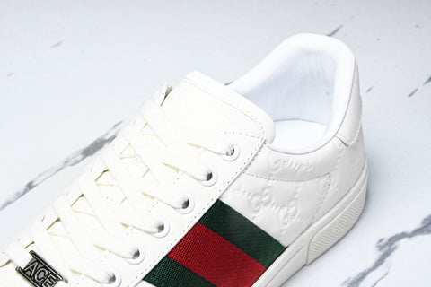 Guссi Ace Web 'Embossed White Monogram'