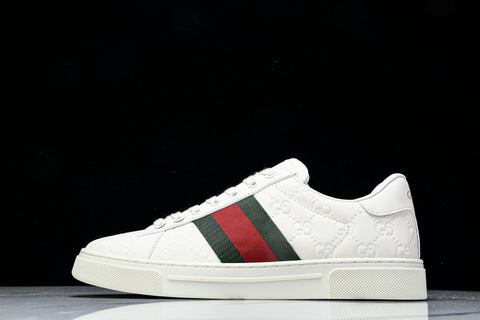 Guссi Ace Web 'Embossed White Monogram'