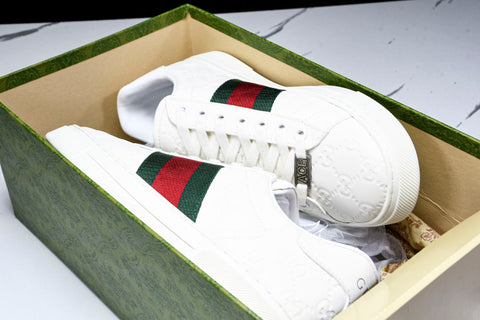 Guссi Ace Web 'Embossed White Monogram'