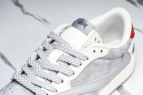 Travis Scott AJ1 Low x Stussy 'Grey White Red' (Custom)