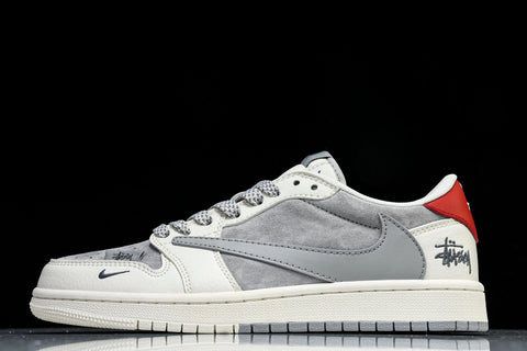 Travis Scott AJ1 Low x Stussy 'Grey White Red' (Custom)