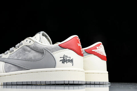 Travis Scott AJ1 Low x Stussy 'Grey White Red' (Custom)