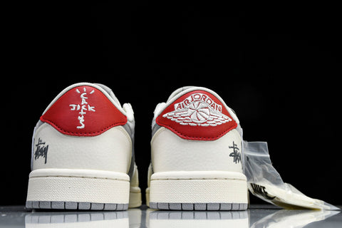Travis Scott AJ1 Low x Stussy 'Grey White Red' (Custom)