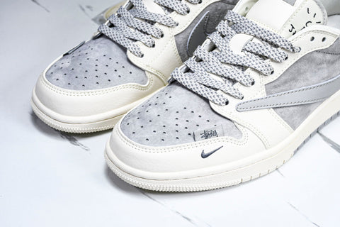Travis Scott AJ1 Low x Stussy 'Grey White Red' (Custom)