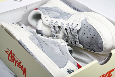 Travis Scott AJ1 Low x Stussy 'Grey White Red' (Custom)